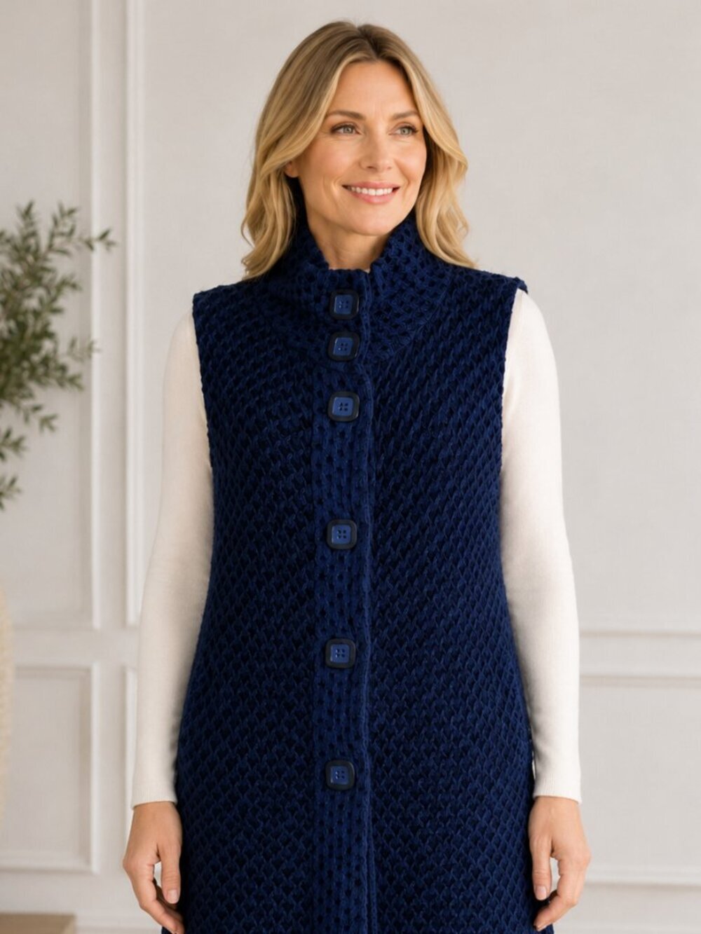 Habitat Clothes to Live In Blue Black Open Knit Button Vest Estimated XL
